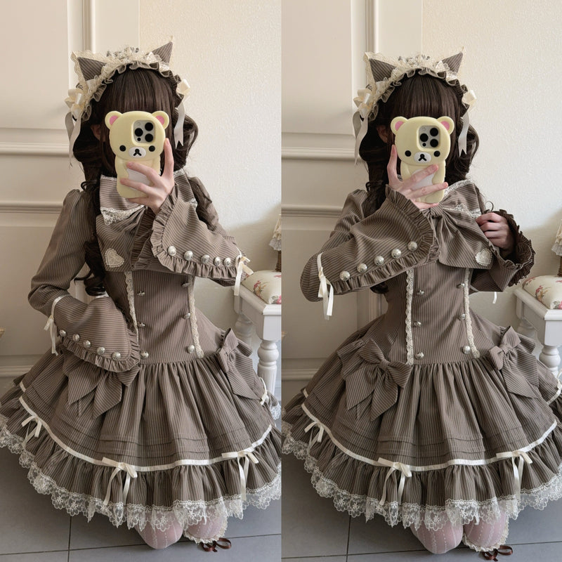 [pre-order Deadline: April 25] Phantom Cat Sweet Ribbon Stripe Lace Bell Sleeve Lolita Dress