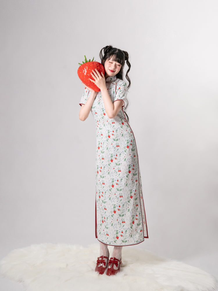 Strawberry Piping Cheongsam Dress