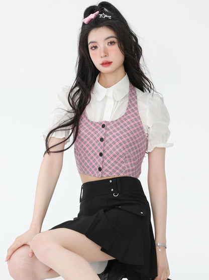 Puff Sleeve Shirt + Neck Band Bustier
