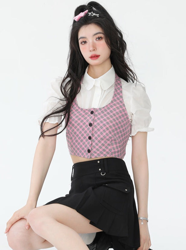 Puff Sleeve Shirt + Neck Band Bustier
