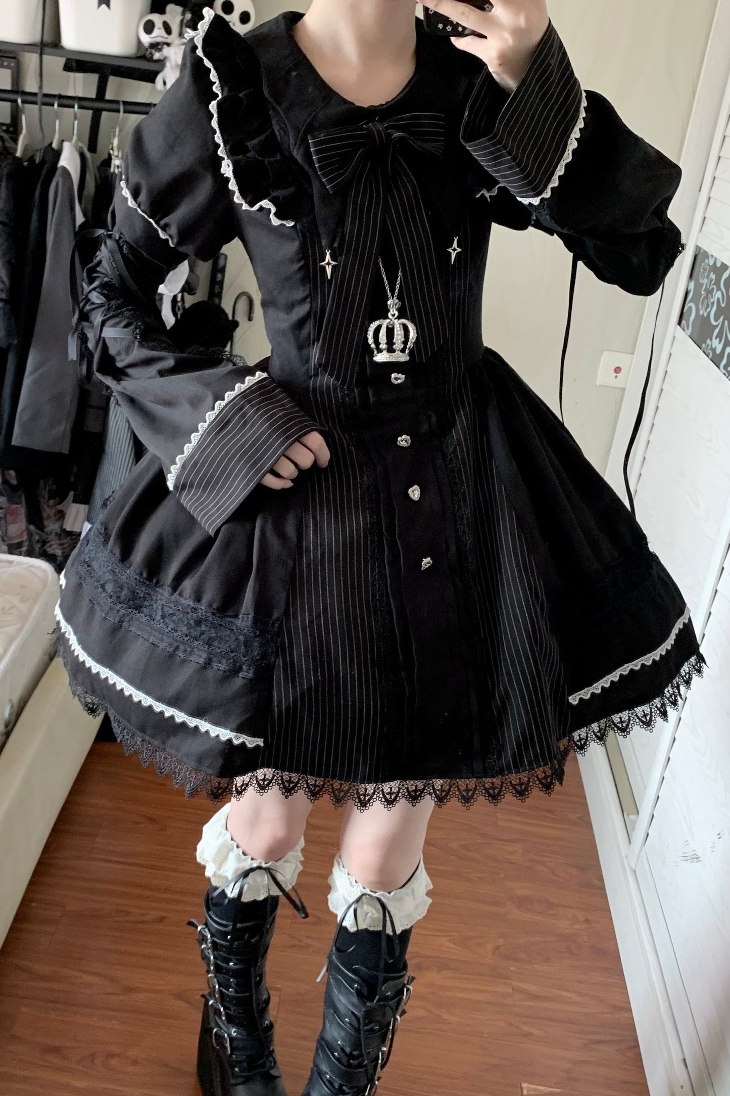 Gothic Doll Striped Lolita Dress + Sleeves