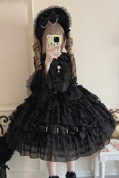 [pre-order] White Sugar Doll Princess Sleeve Suspender Dress Suit + Bonnet Hat