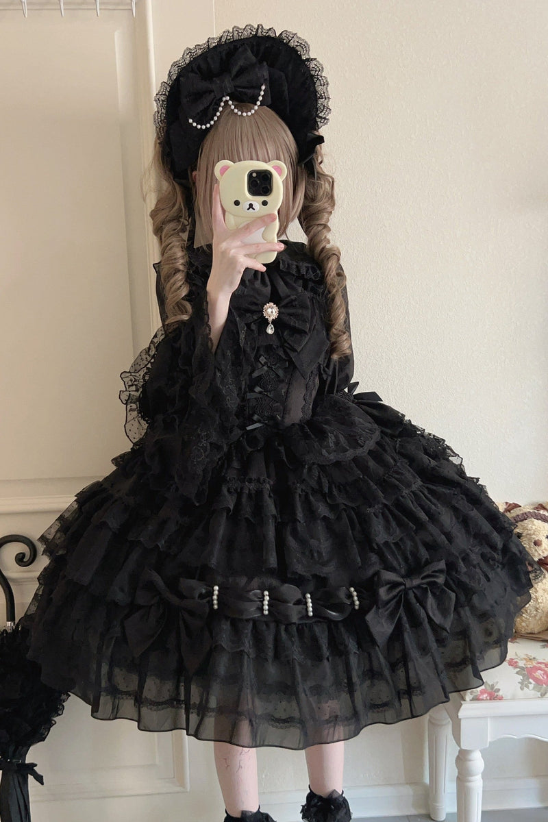 [pre-order] White Sugar Doll Princess Sleeve Suspender Dress Suit + Bonnet Hat