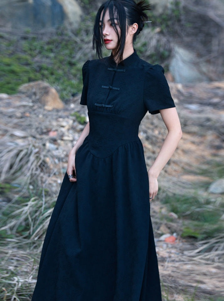 Chinese-style Long Jacquard Dress