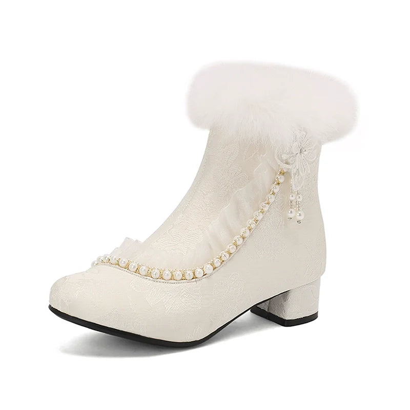Lace Fur Short Boots