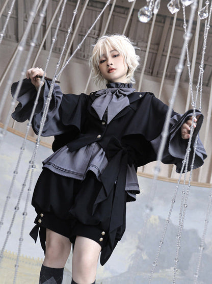 Rabbit Retro Dark Cool Rabbit Ears Hoodie Set [cape Coat / Blouse / Short Pants]