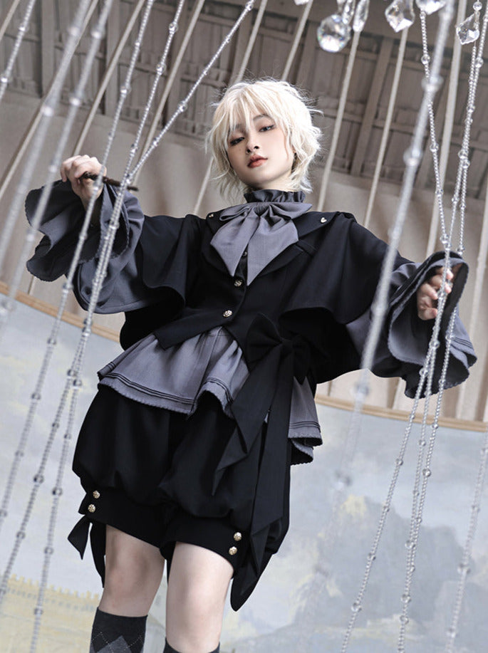 Rabbit Retro Dark Cool Rabbit Ears Hoodie Set [cape Coat / Blouse / Short Pants]