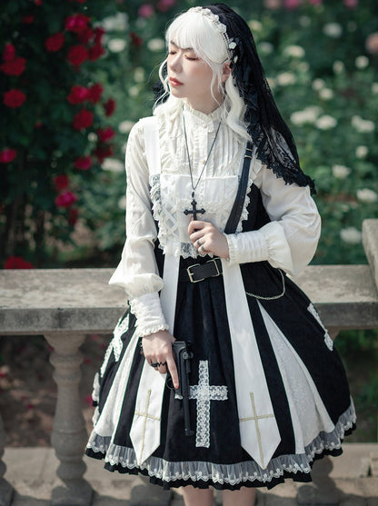 Cross Lolita Dress + Short Jacket + Headband + Veil + Collar