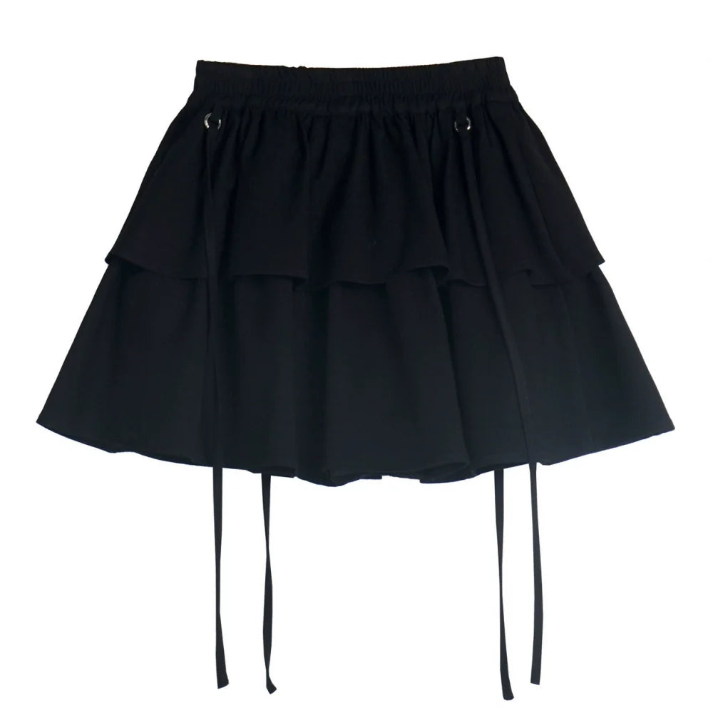 Cat Ear Hooded Top + Loose Knit Sweater + Cargo Pants + Strap Skirt