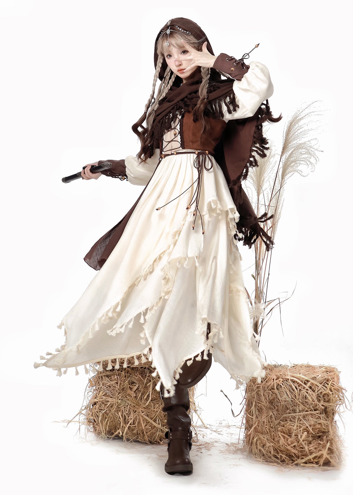 Exotic Style Dress + Vest + Cape