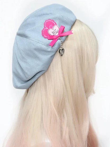 Charm Heart Denim Blue Beret