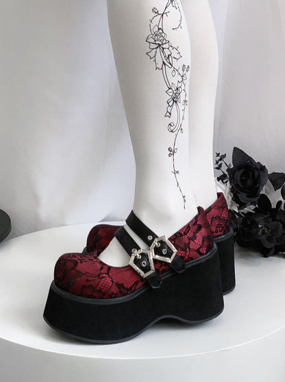 Retro Round Toe Gothic Punk Platform Shoes [matte/lace]