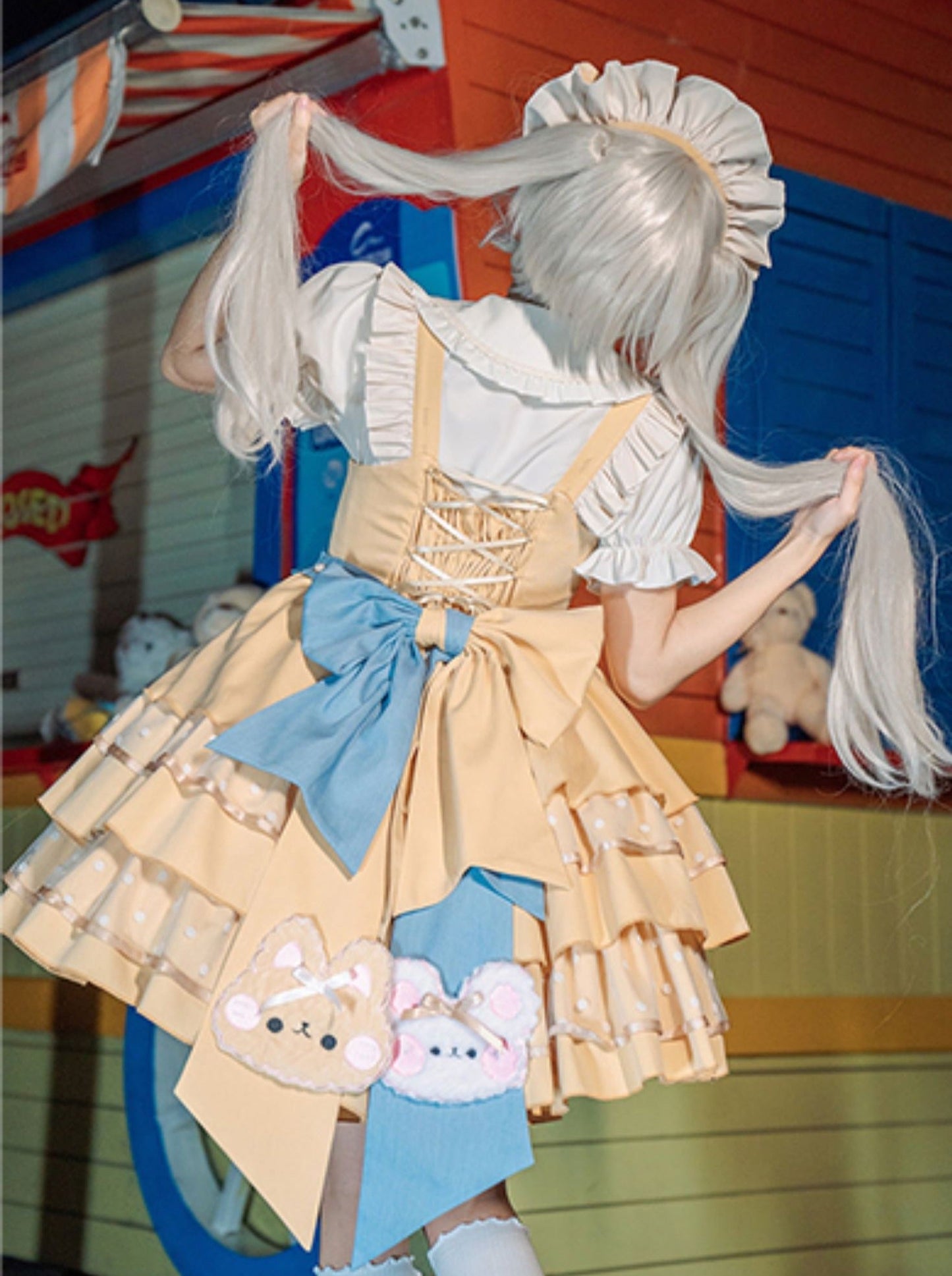 Doll Puff Sleeve Shirt + Bear Cheese Tiered Lolita Dress