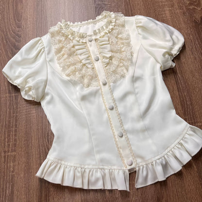[pre-order Deadline: May 20] Magical Girl Lolita Lace Puff Sleeve Shirt + Black X Red Ribbon Corset Tiered Dress + Mini Hat
