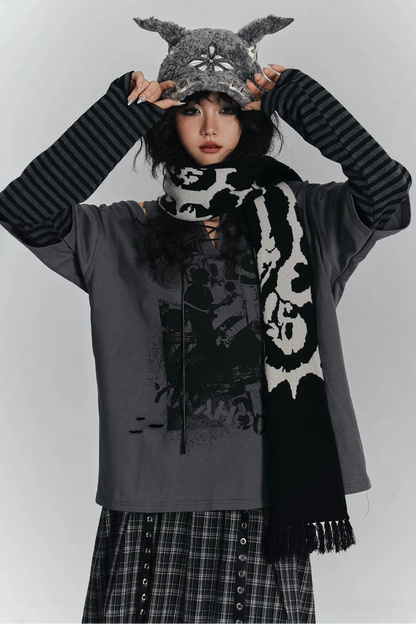 Retro Dark Border Loose Top
