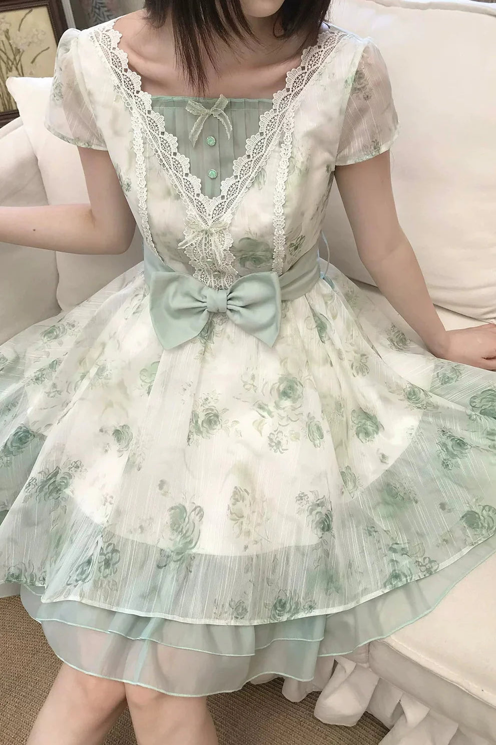 Tai Ming Green Jacquard Dress