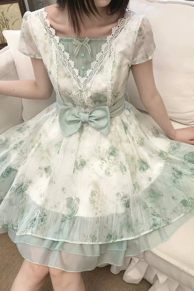 Tai Ming Green Jacquard Dress