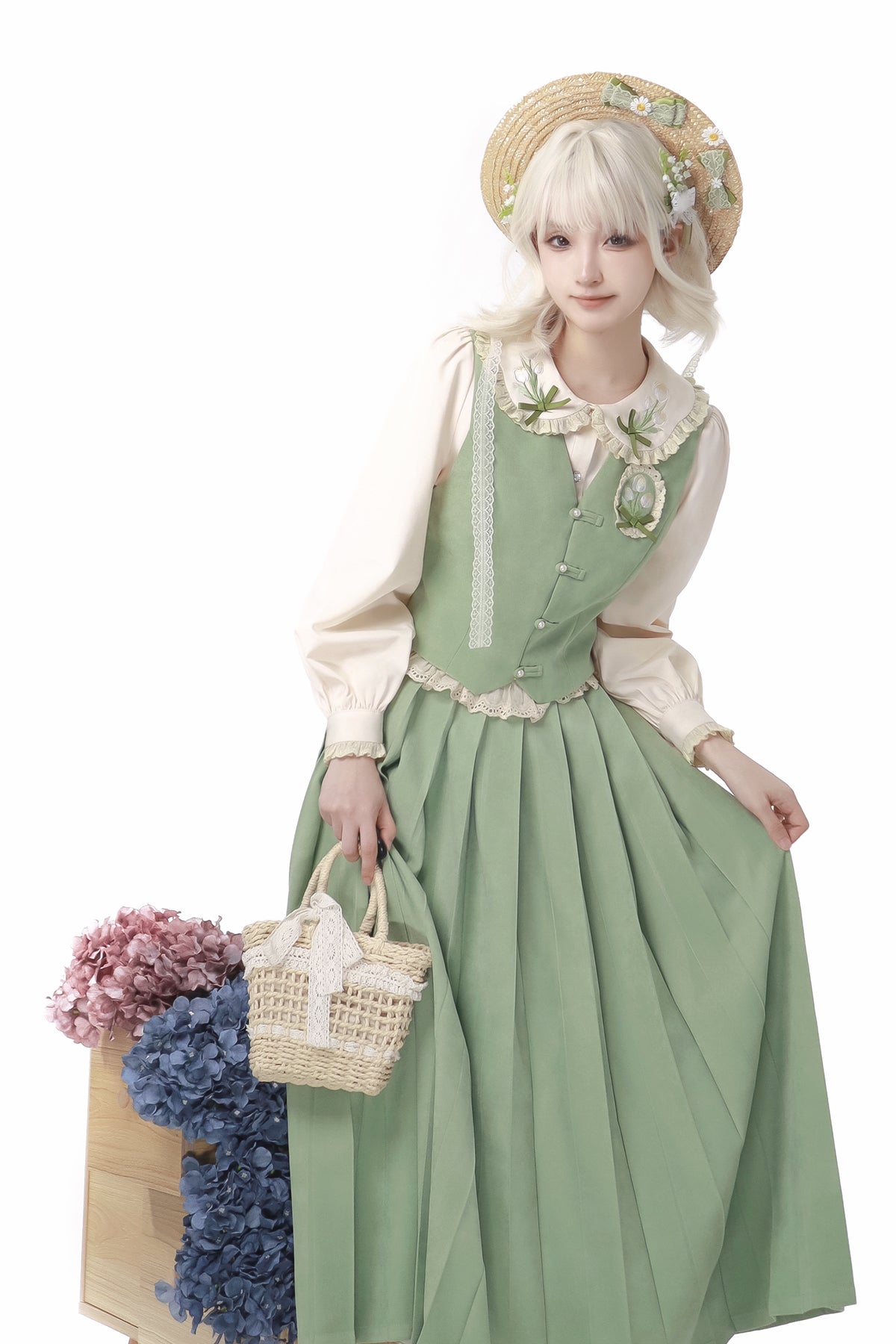 Chinese-style Pleated Skirt Set
