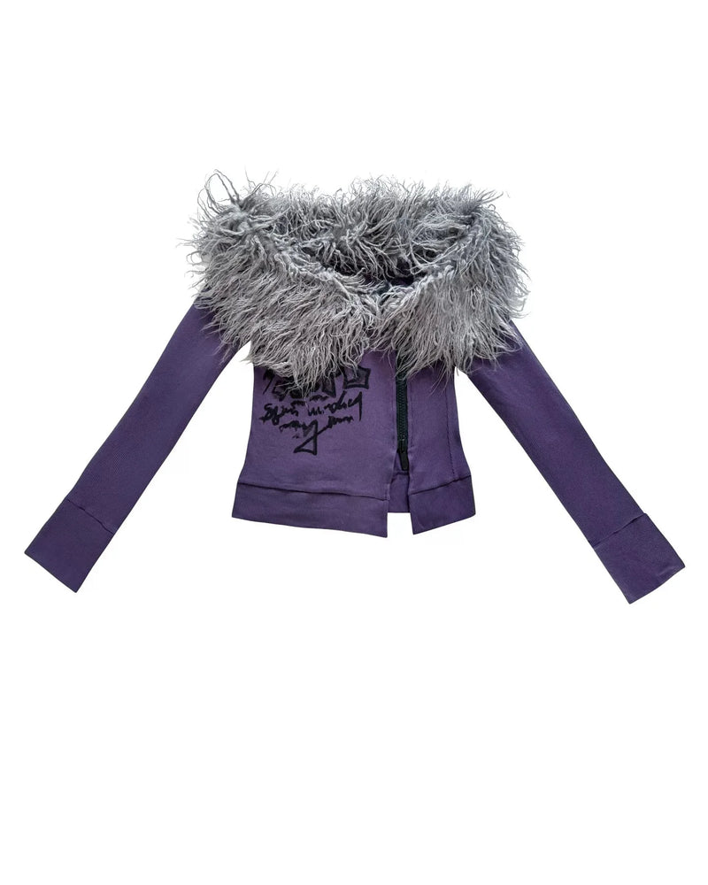 Zip Faux Fur Shoulder Top