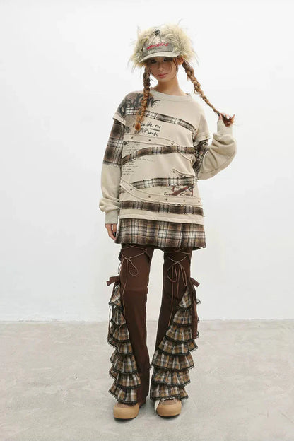 Oversized Plaid Sweatshirt