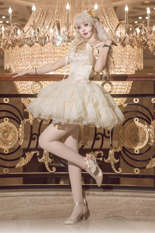 [pre-order] Champagne Gold Jacquard Waist French Ballet Tutu Set