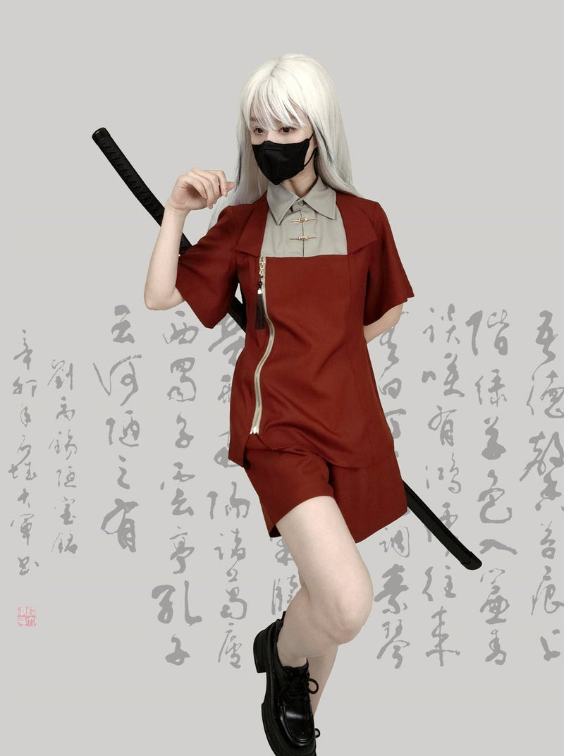 Chinese-style Mode Summer Top + Shorts