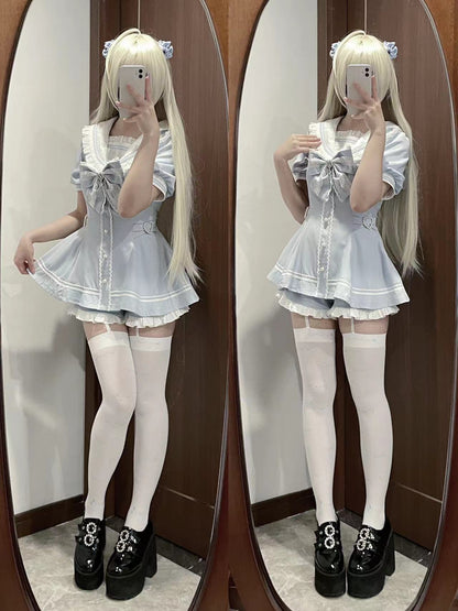 [pre-order] Sailor Collar Peplum Top + Shorts