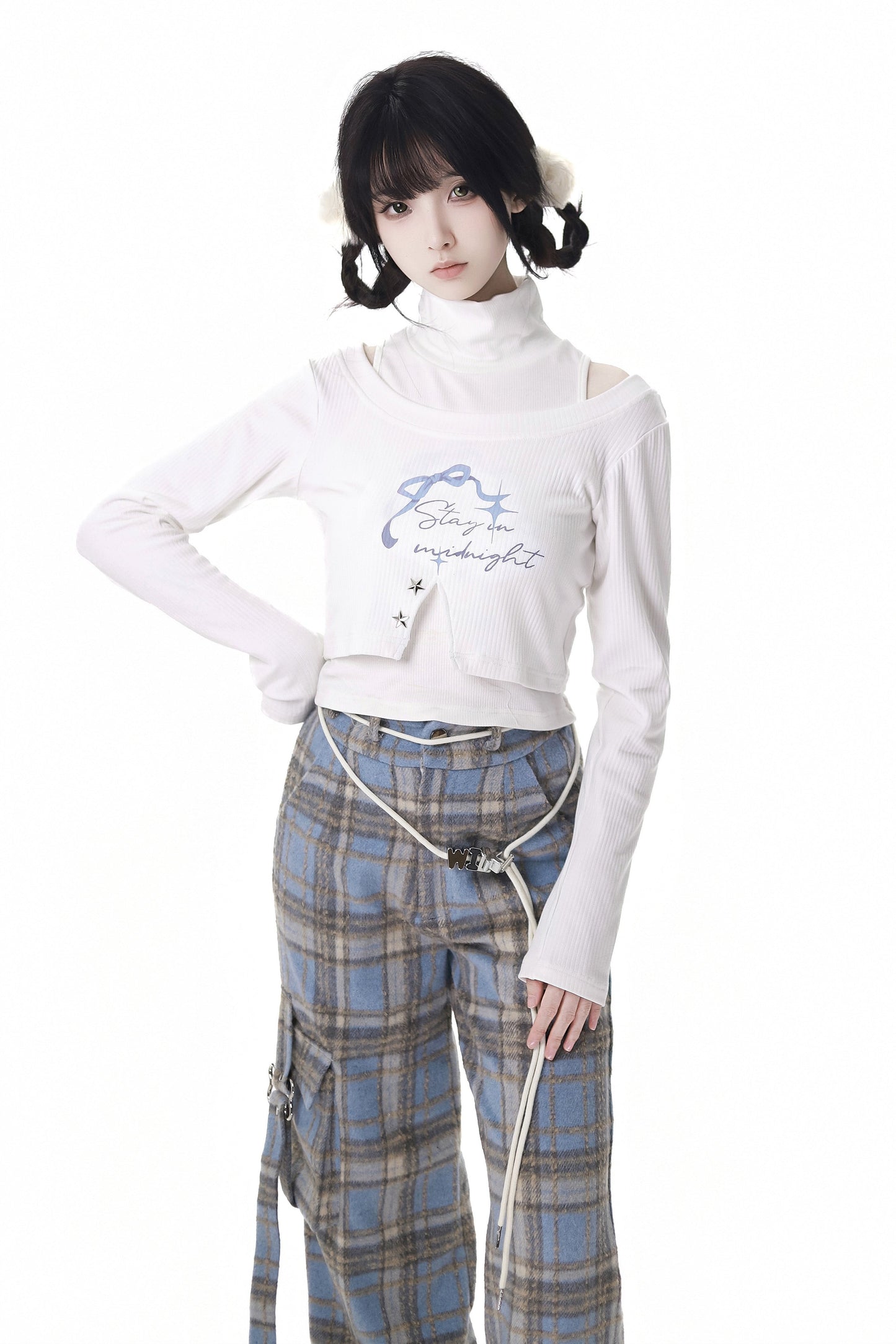 Starry Night Faux Fur Hoodie Plush Jacket Top Plaid Bottoms Set