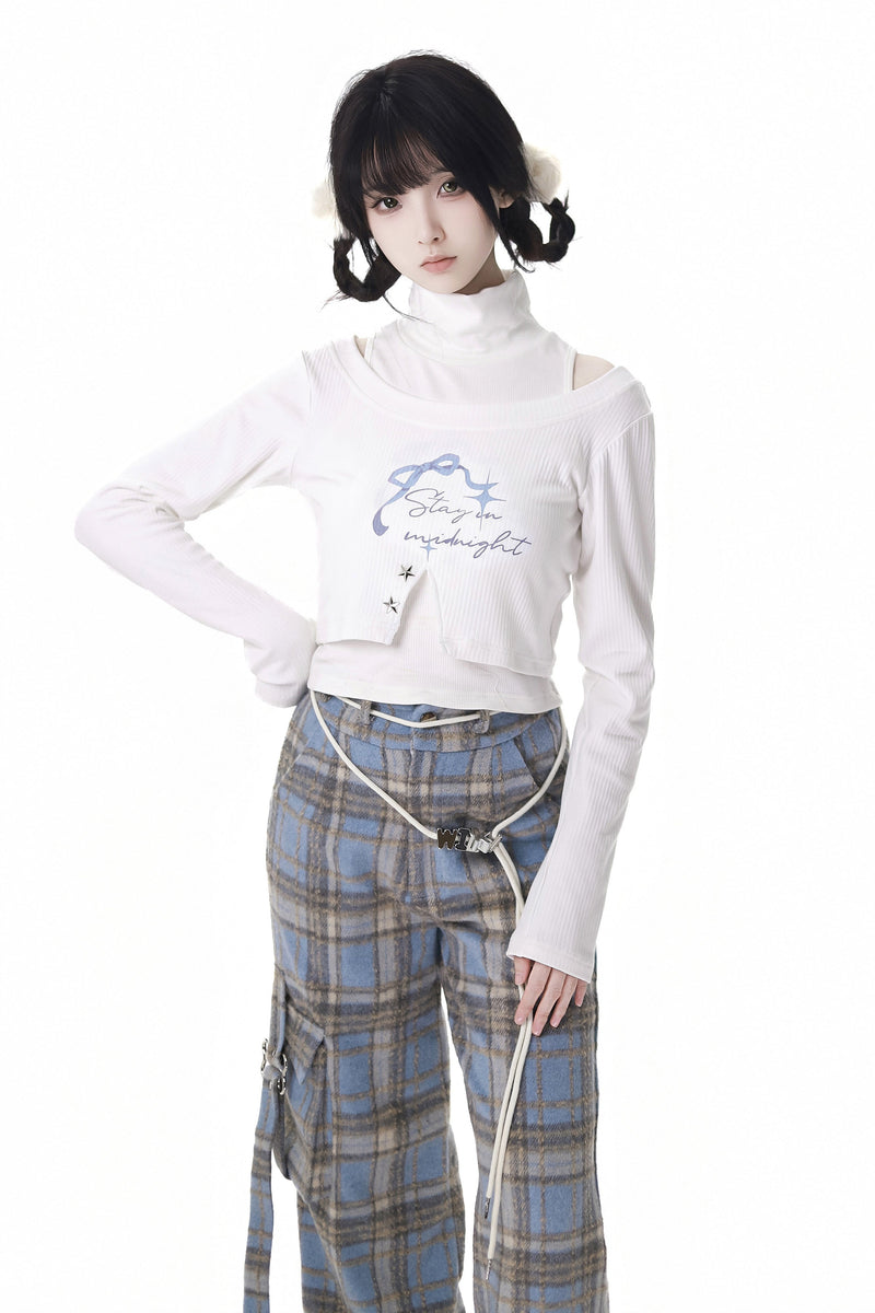 Starry Night Faux Fur Hoodie Plush Jacket Top Plaid Bottoms Set