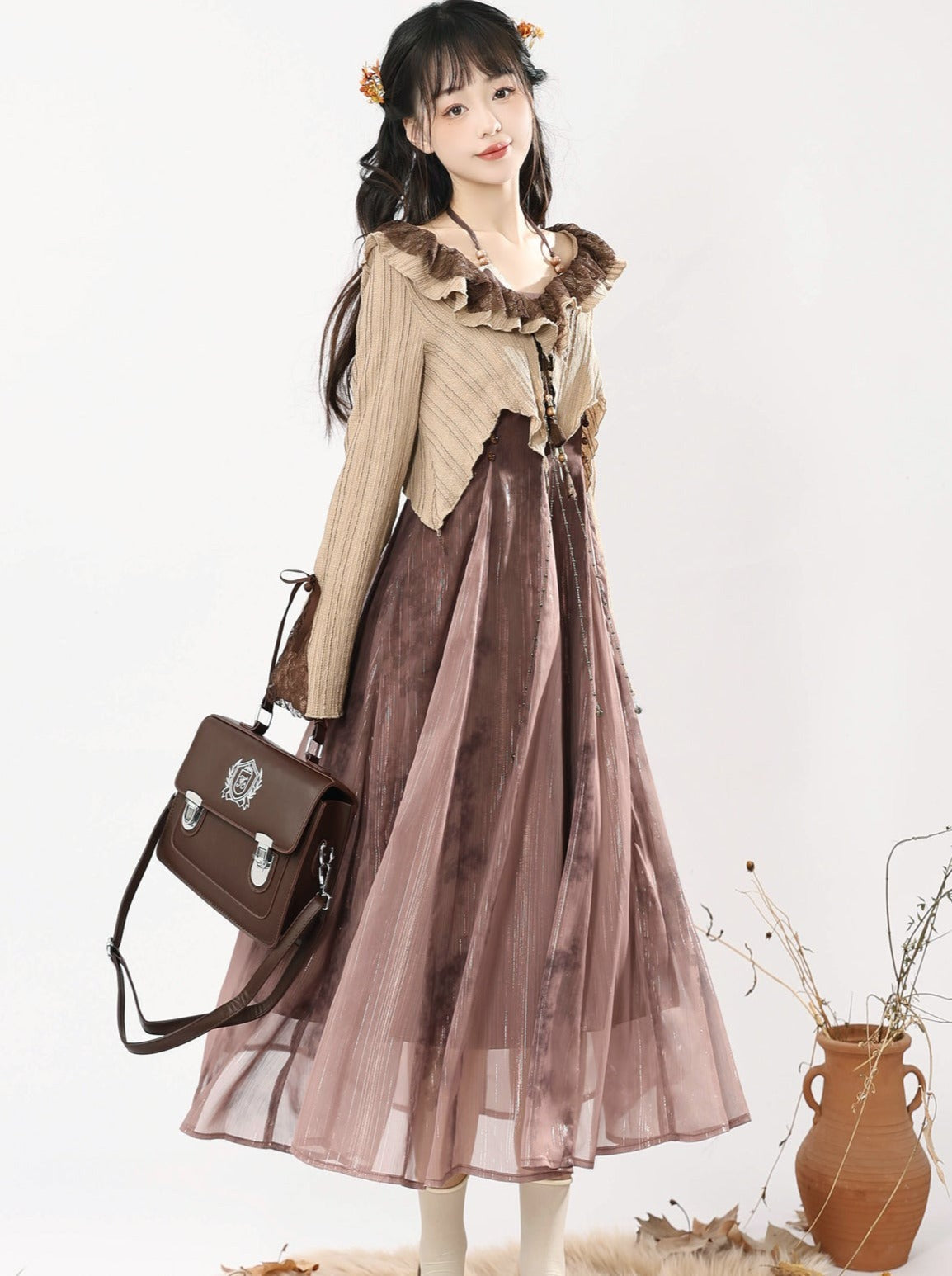 Style Camisole Dress + Ruffle Short Cardigan