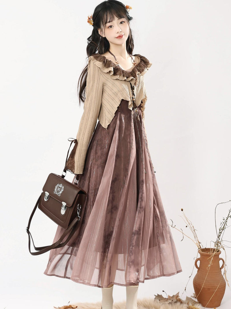 Style Camisole Dress + Ruffle Short Cardigan
