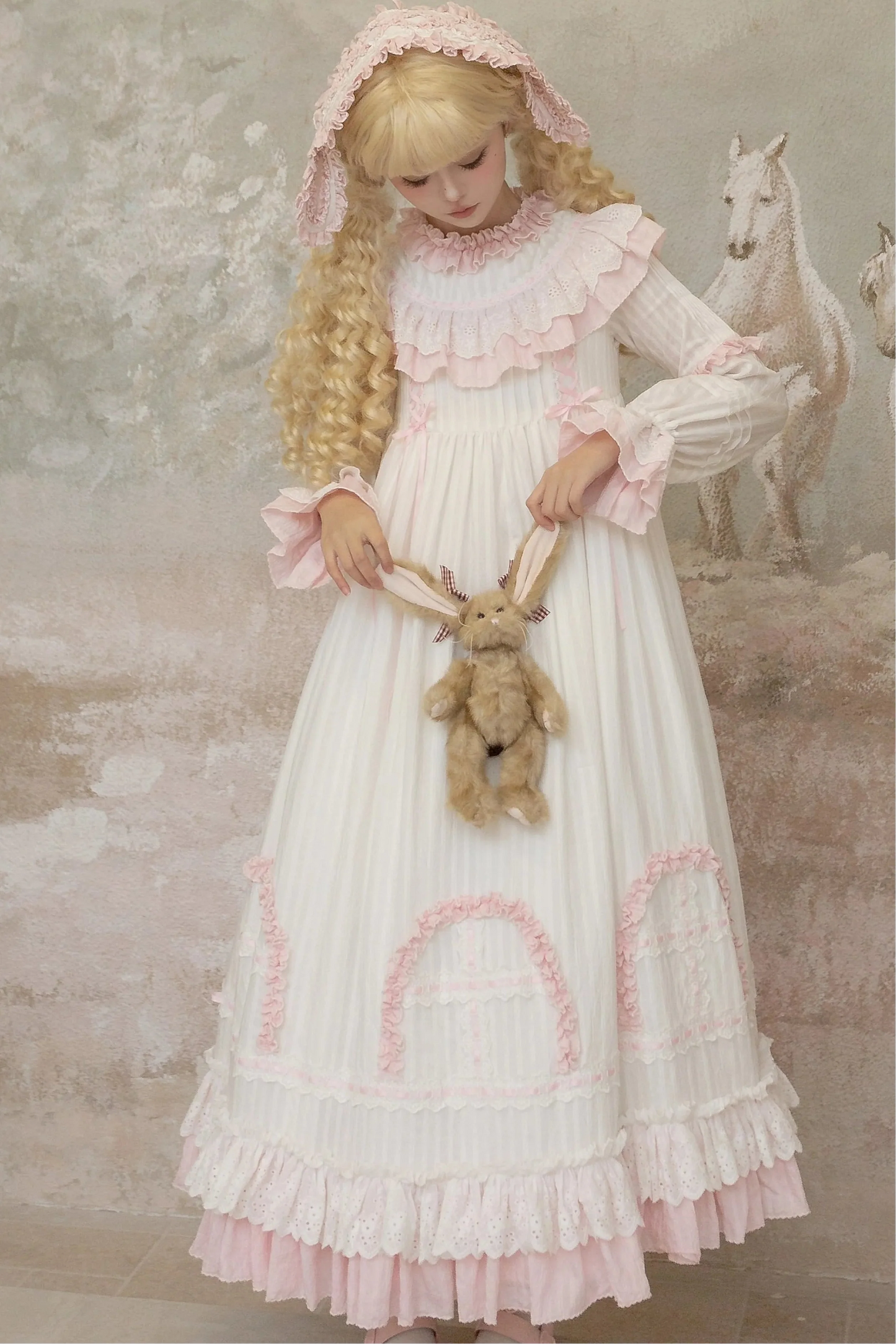 Rabbit Twin Pink Lolita Dress + Rabbit Headband