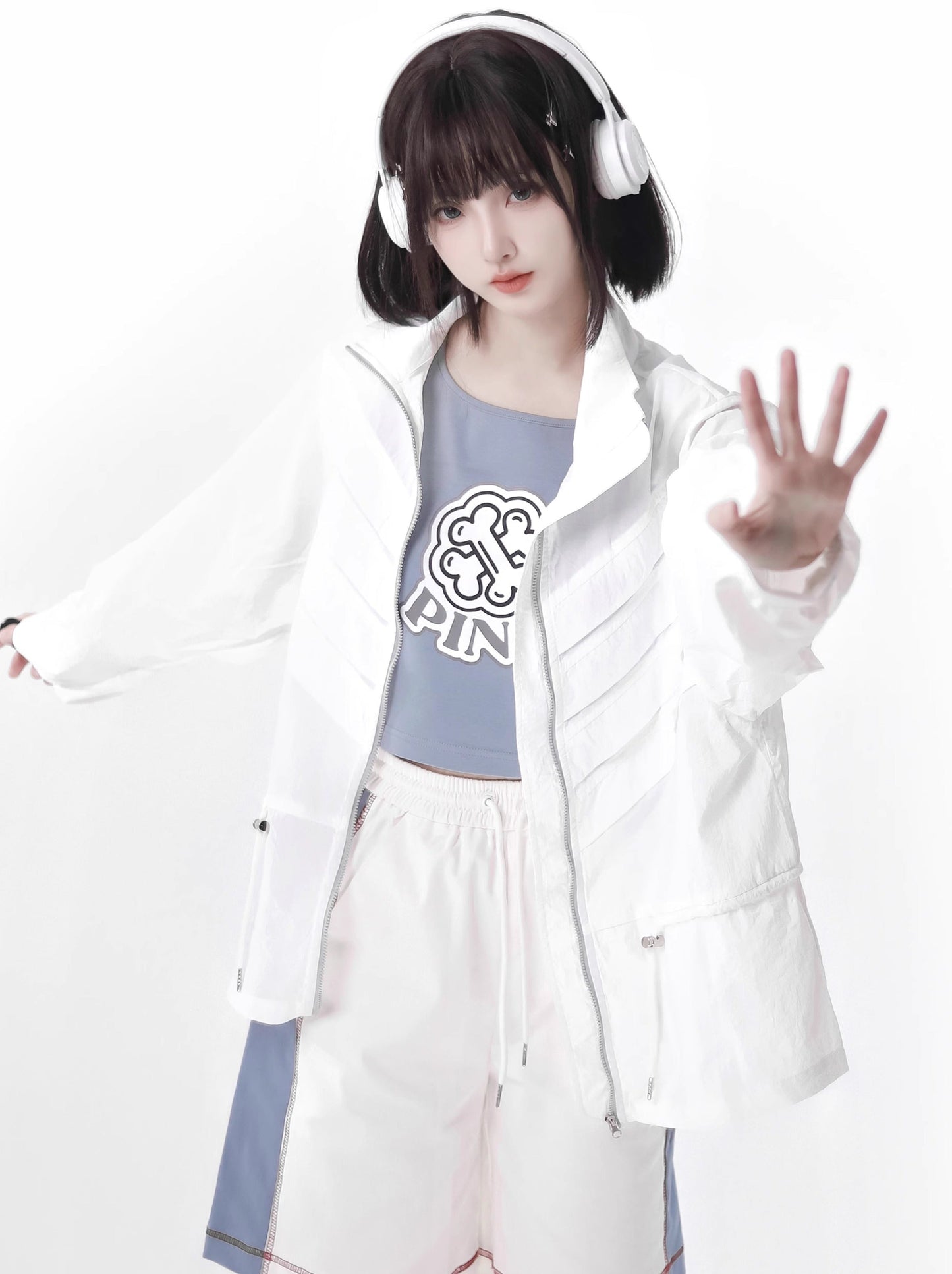 Summer Invasion Sunscreen Skeleton Jacket Blue White Fresh Color Suit