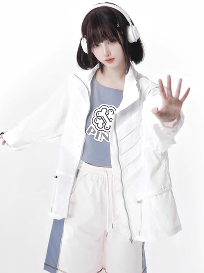 Summer Invasion Sunscreen Skeleton Jacket Blue White Fresh Color Suit