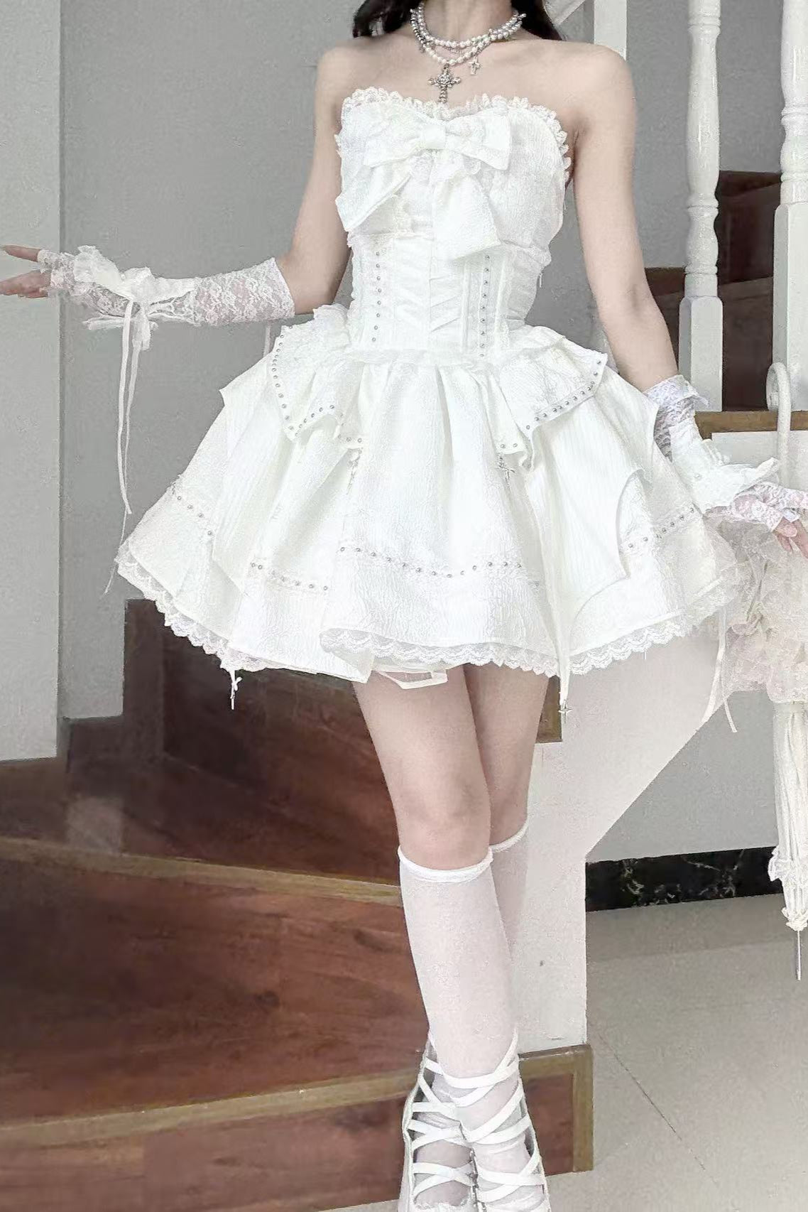 White Gothic Slim Tube Top Skirt Set