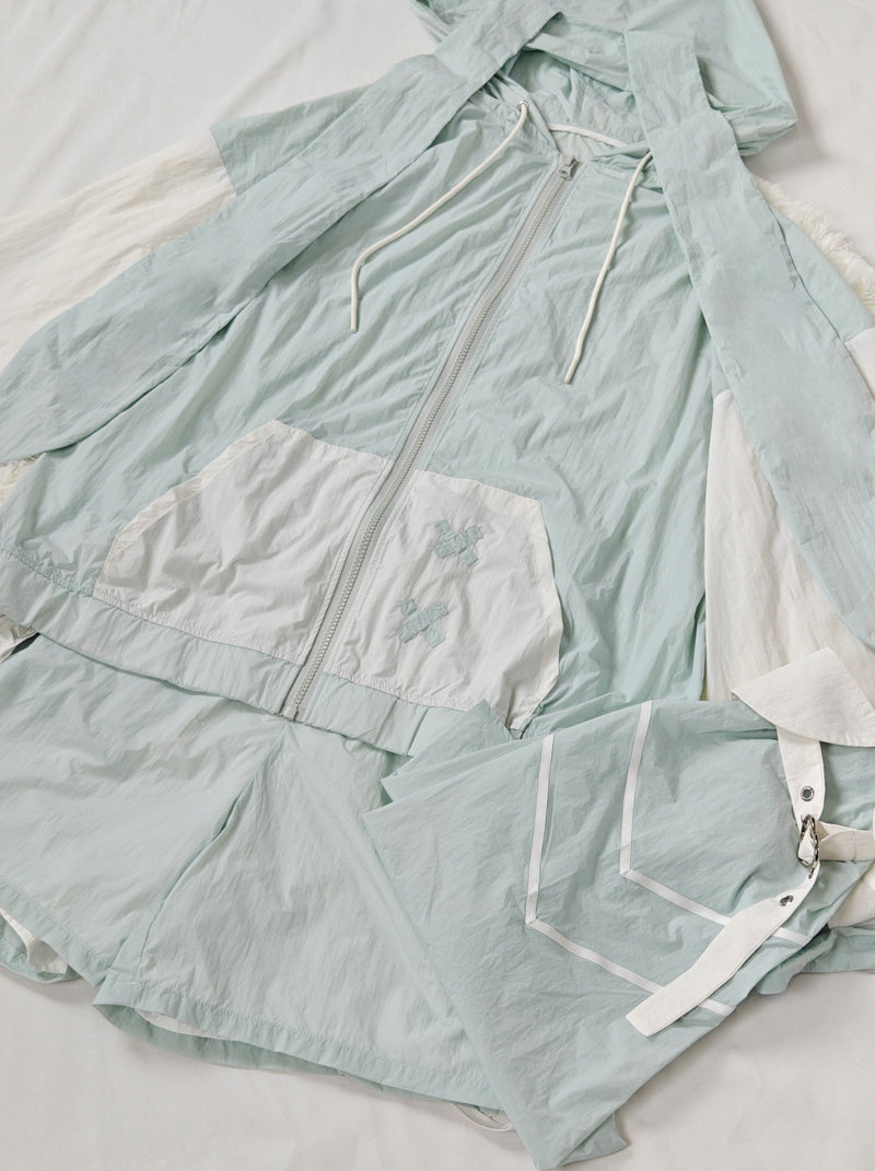 [angel Style] Aqua Angel Subculture Hooded Hoodie + Ribbon Shorts + Leg Warmers