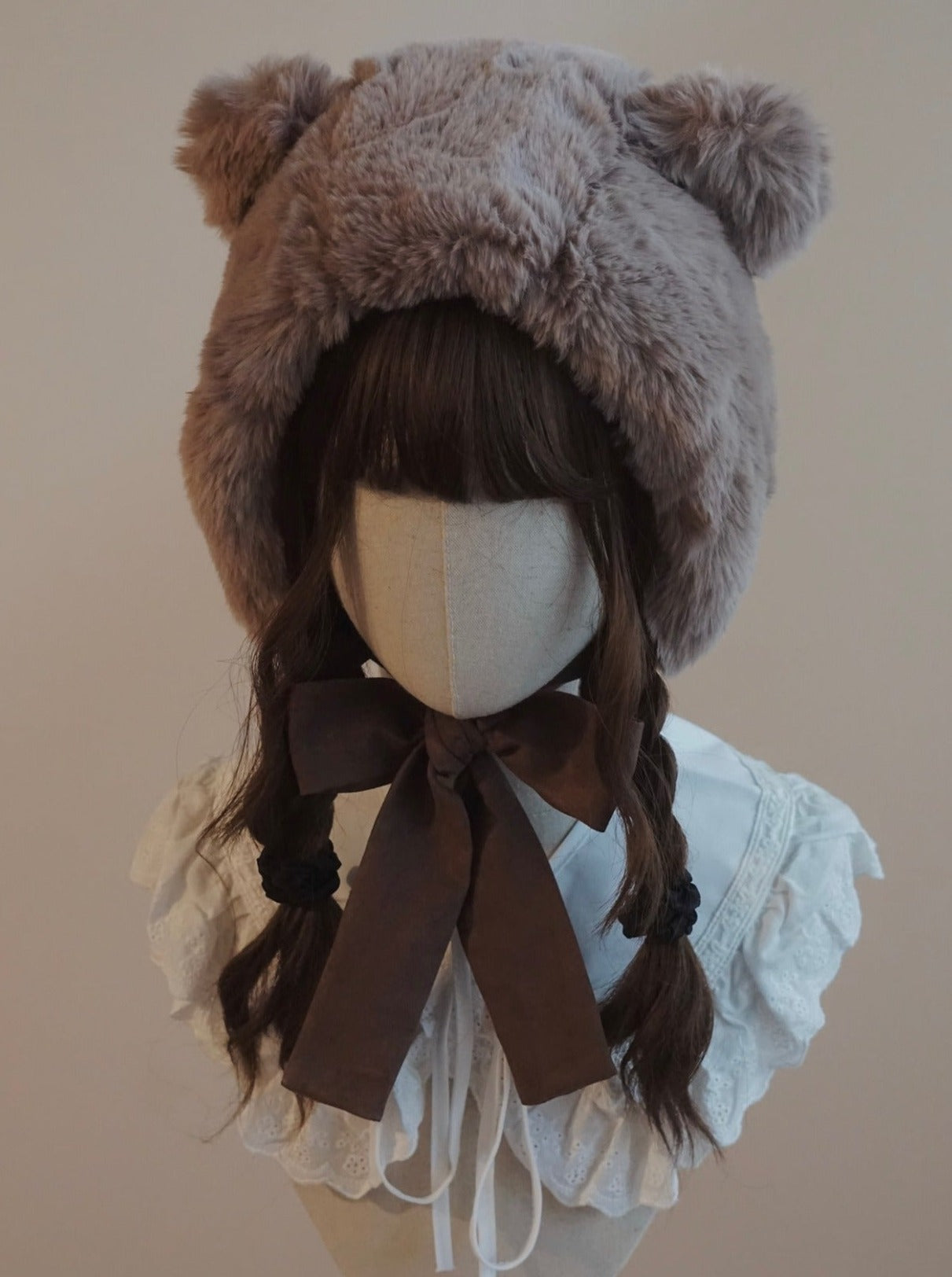 Fur Bear Velour Ribbon Hat