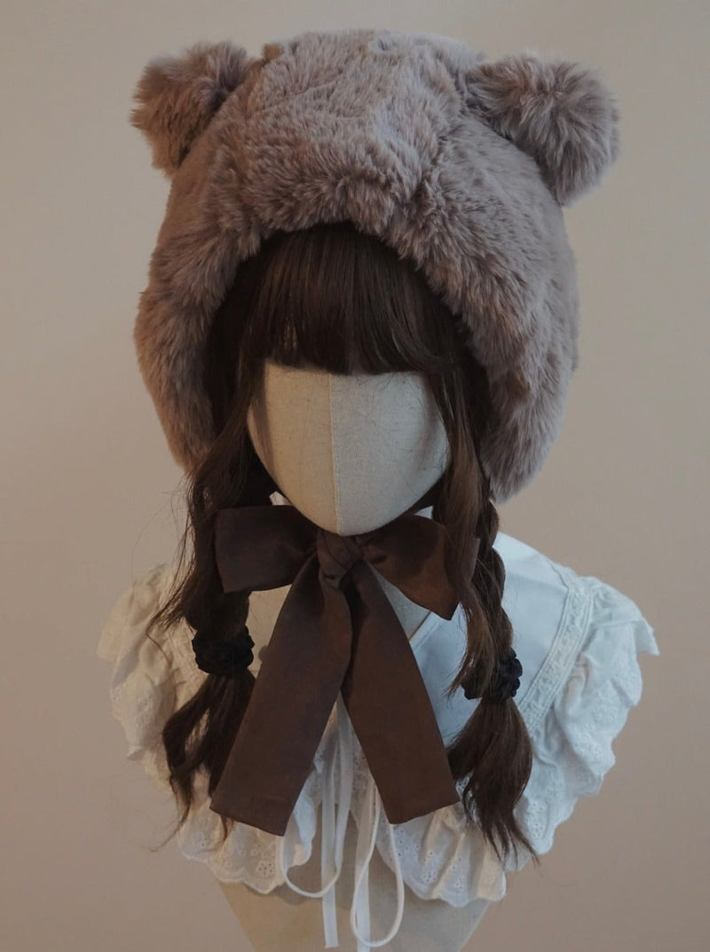 Fur Bear Velour Ribbon Hat
