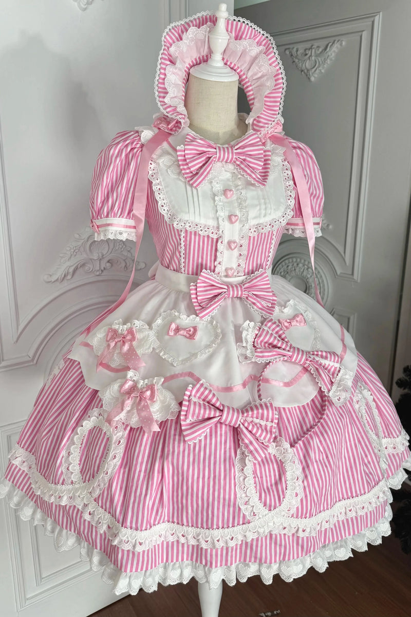 [pre-order] Retro Doll-like Lolita Dress + Hair Band + Clip + Bonnet + Hat