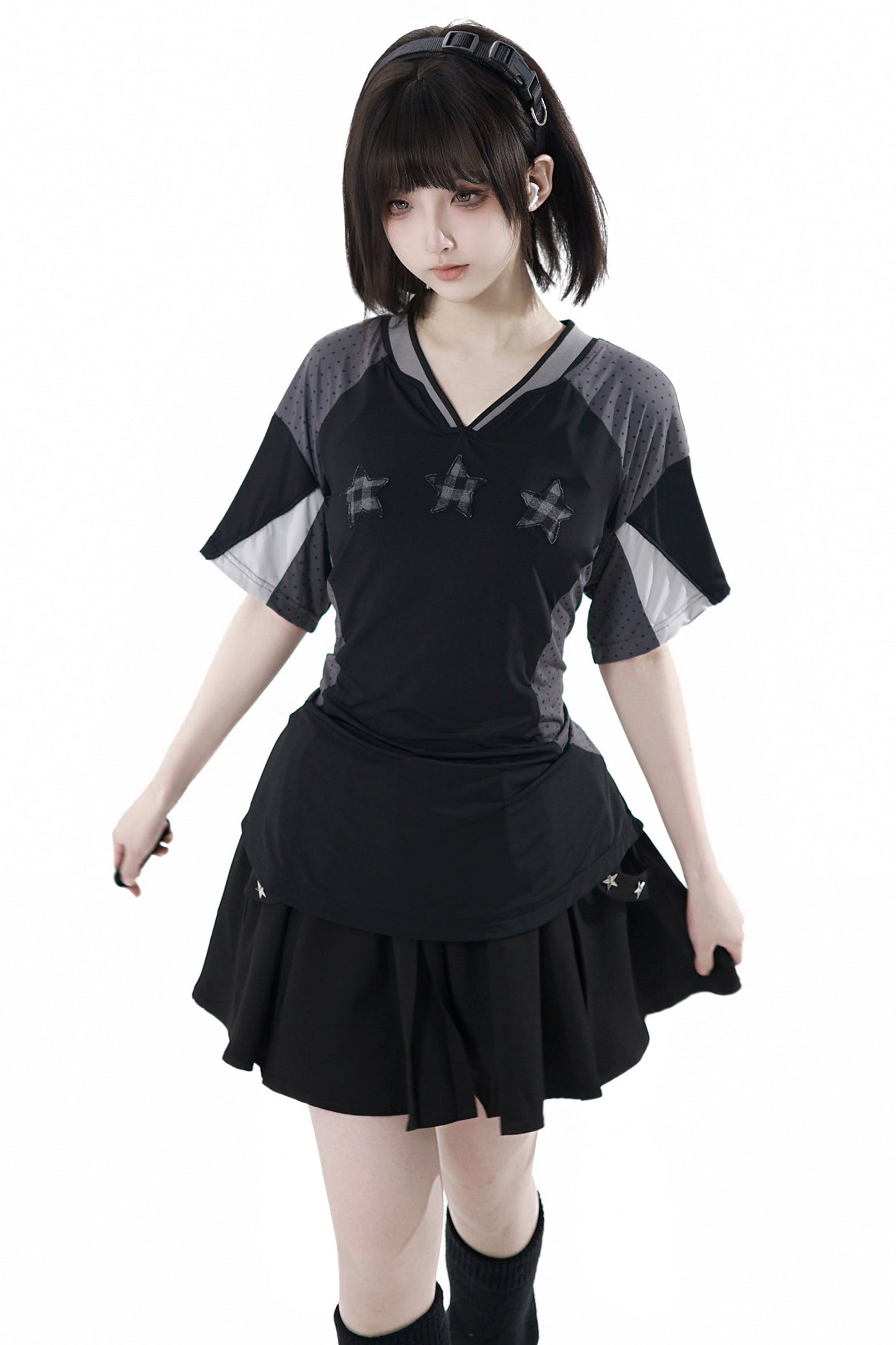 Mode Star Jersey Crew Neck Top + V Neck Top + Short Skirt + Long Skirt
