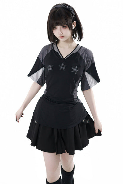Mode Star Jersey Crew Neck Top + V Neck Top + Short Skirt + Long Skirt