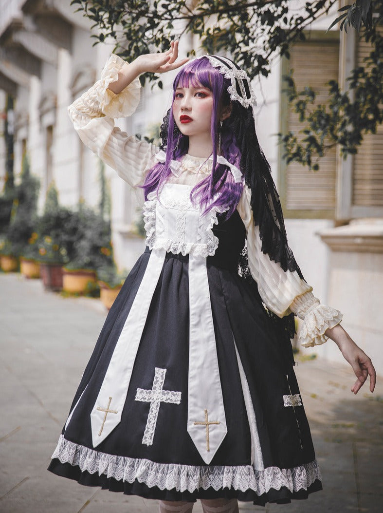 Cross Lolita Dress + Short Jacket + Headband + Veil + Collar