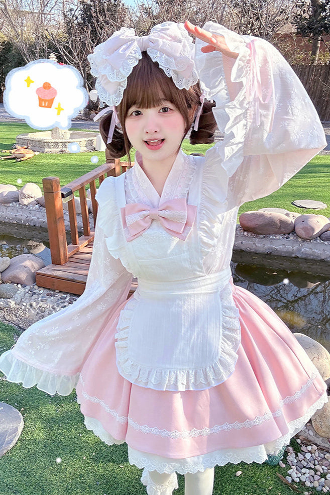 Cherry Maid Girly Top + Flare Skirt + Apron