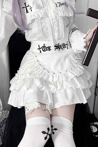 Light Asia Dark Slim Long Sleeve Top + Faux Apron Short Skirt