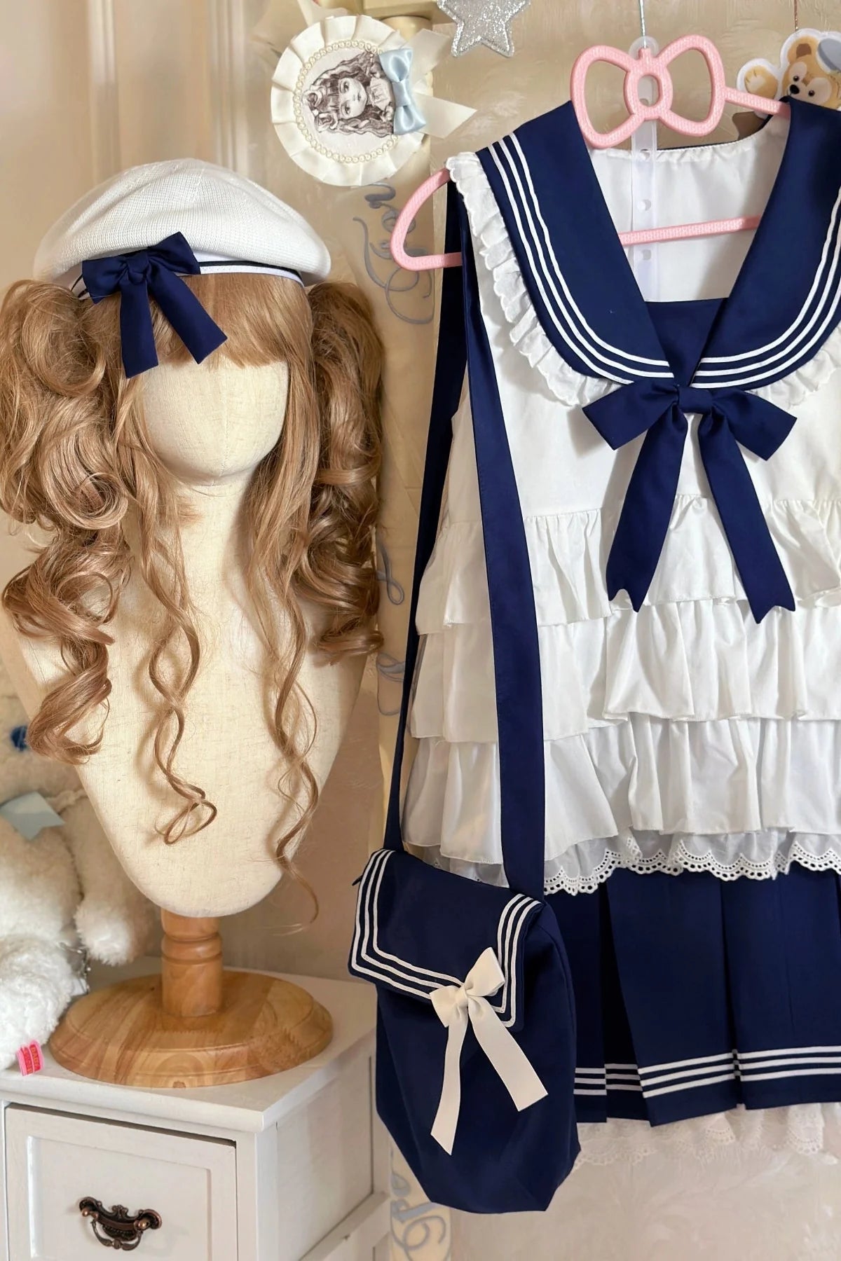 Sailor Ribbon Marine Top + Pleated Layered Skirt