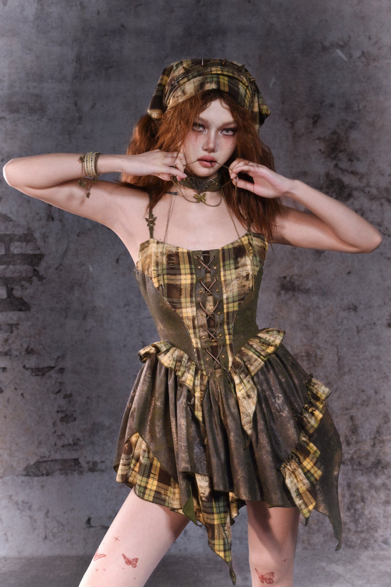 [pre-order] Y2k Plaid Retro Suspender Dress