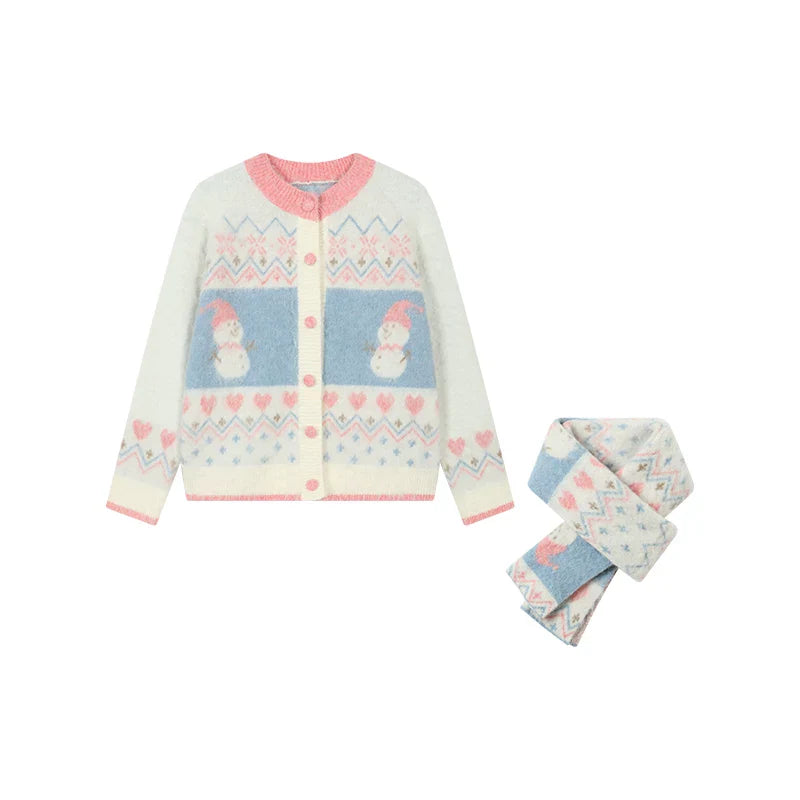 Sweet Fair Isle Sweater Cardigan + Scarf