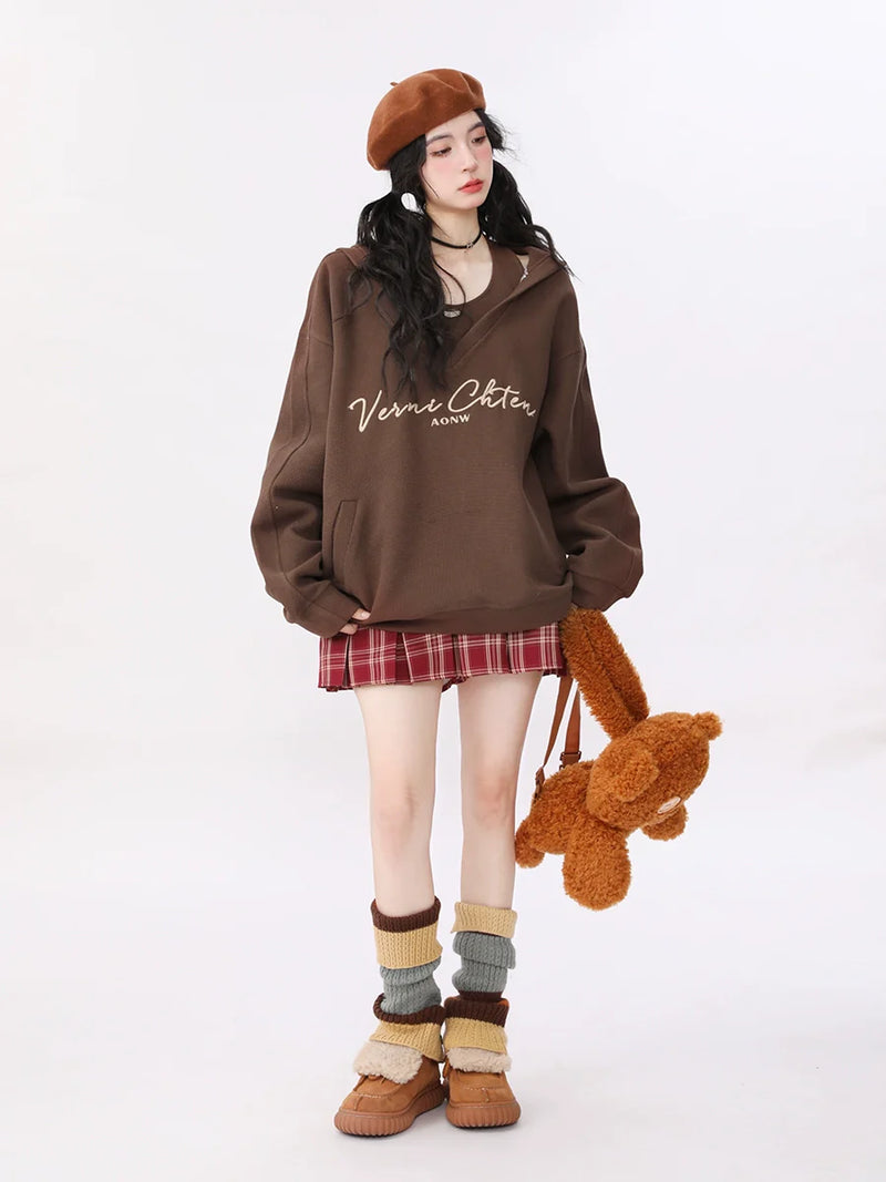 American Retro Sweatshirt Hooded Loose Oversized Two-piece Set