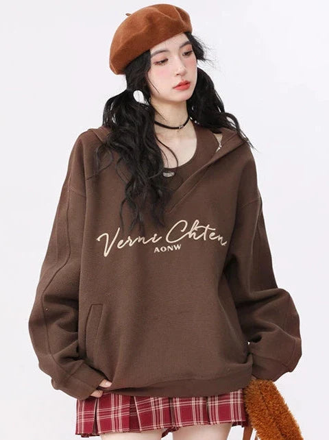 American Retro Sweatshirt Hooded Loose Oversized Two-piece Set