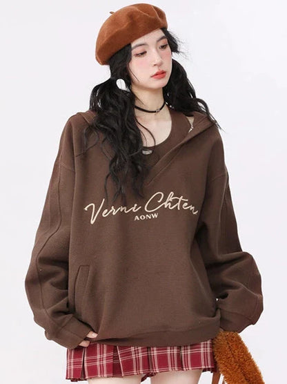 American Retro Sweatshirt Hooded Loose Oversized Two-piece Set